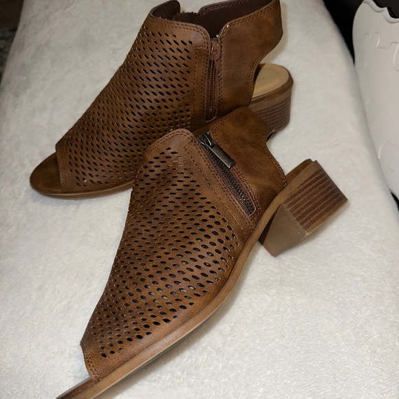 Brown Open-Toe Booties - Picture 2 of 2